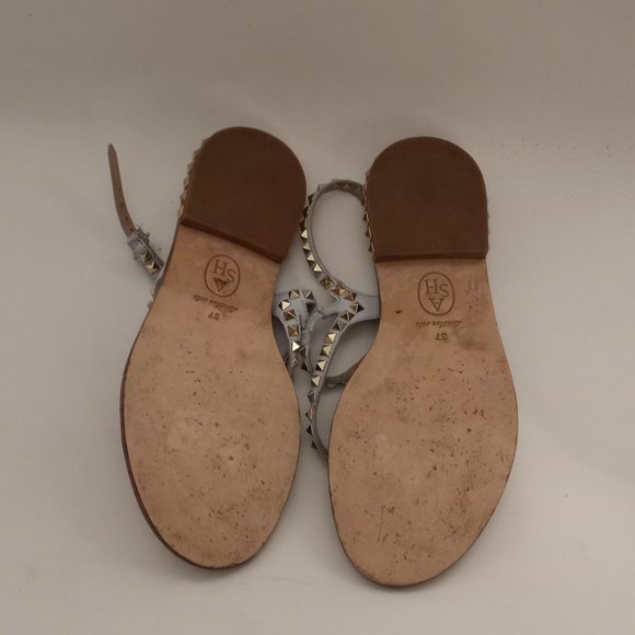 ASH "Peps" Icey-blue Gold Pyramid Studded Flat Sandals, size 37 - Picture 3 of 6